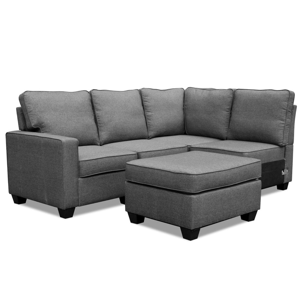 Artiss 5 Seater Sofa Chair Set Corner Couch Ottoman Fabric Dark Grey