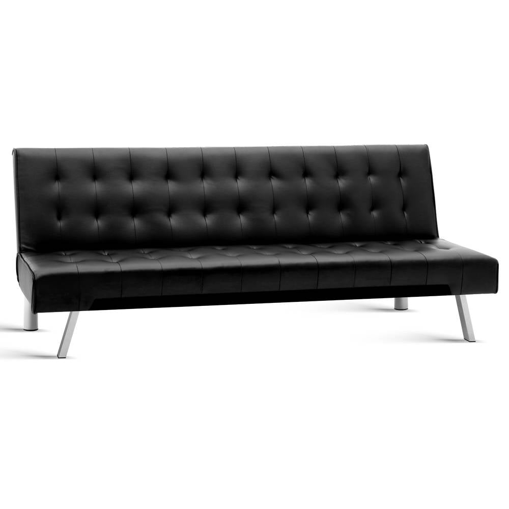 3-Seater Leather Sofa Bed - Black