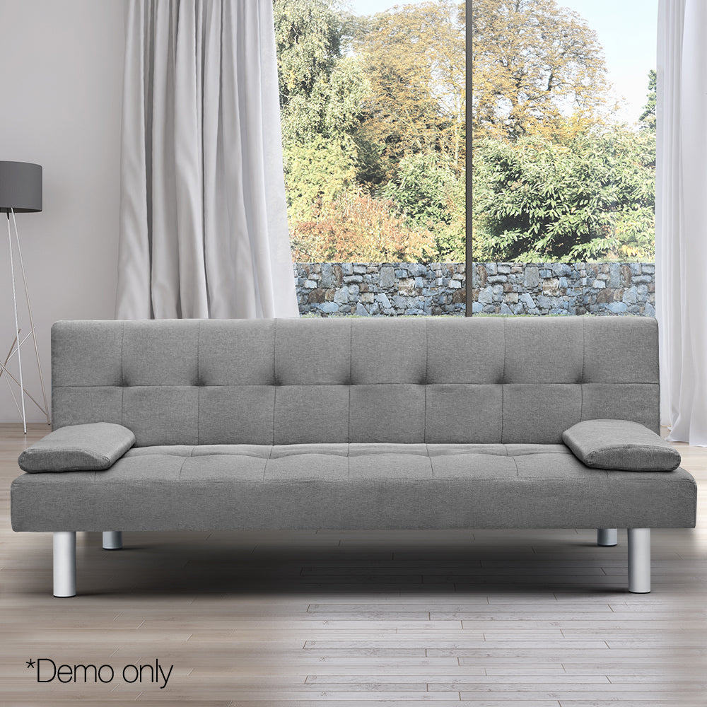 Artiss 3 Seater Fabric Sofa Bed - Grey