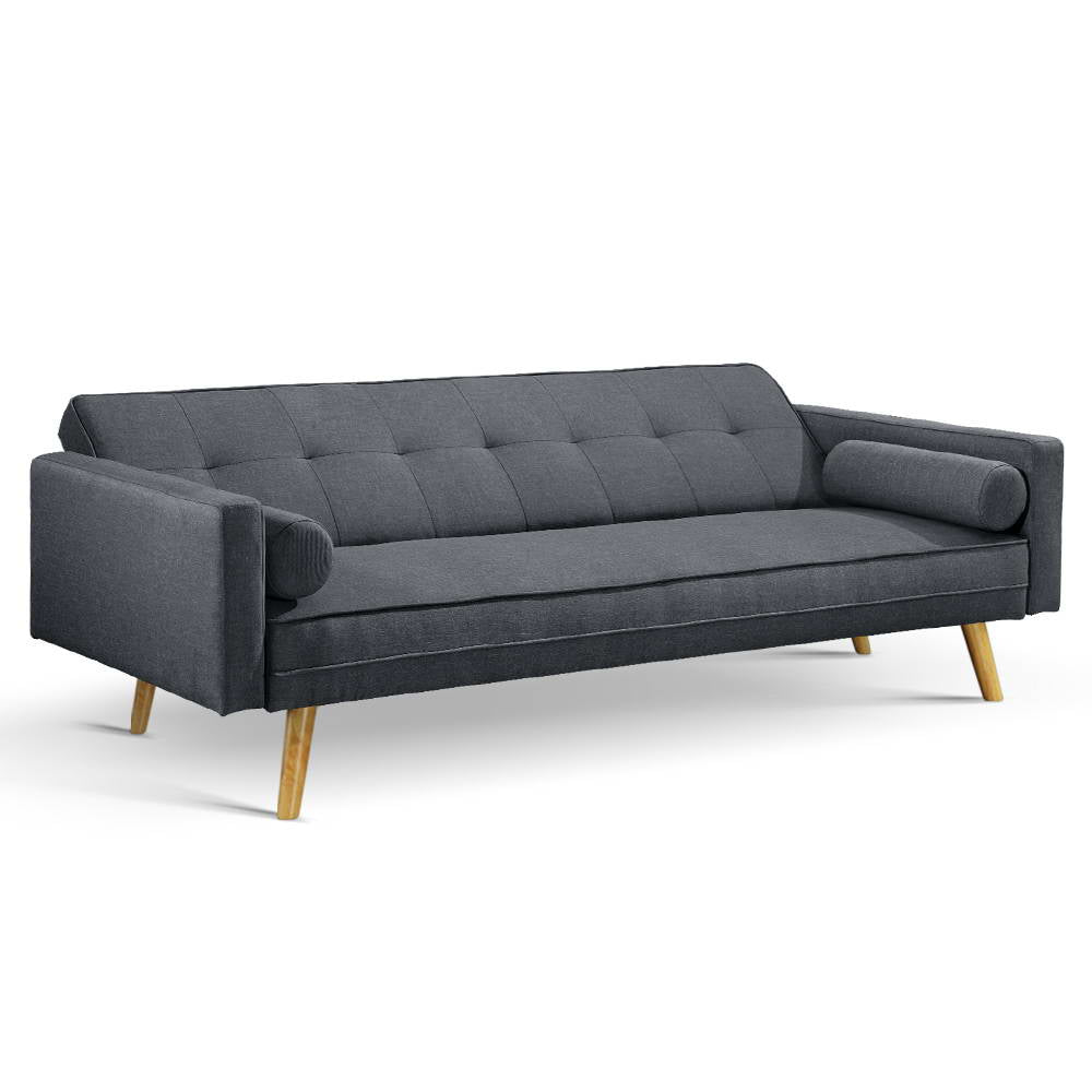 Artiss 3 Seater Fabric Sofa Bed - Charcoal