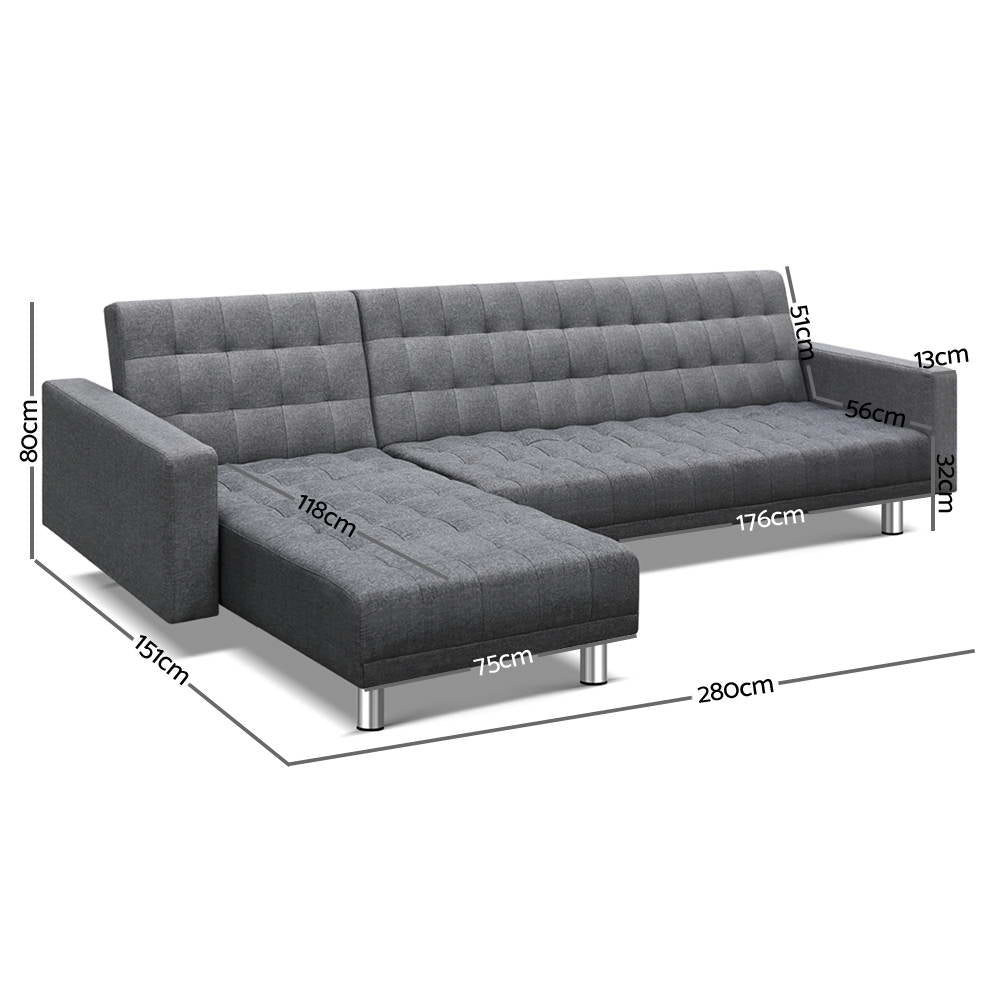 Artiss Modular Fabric Sofa Bed - Grey