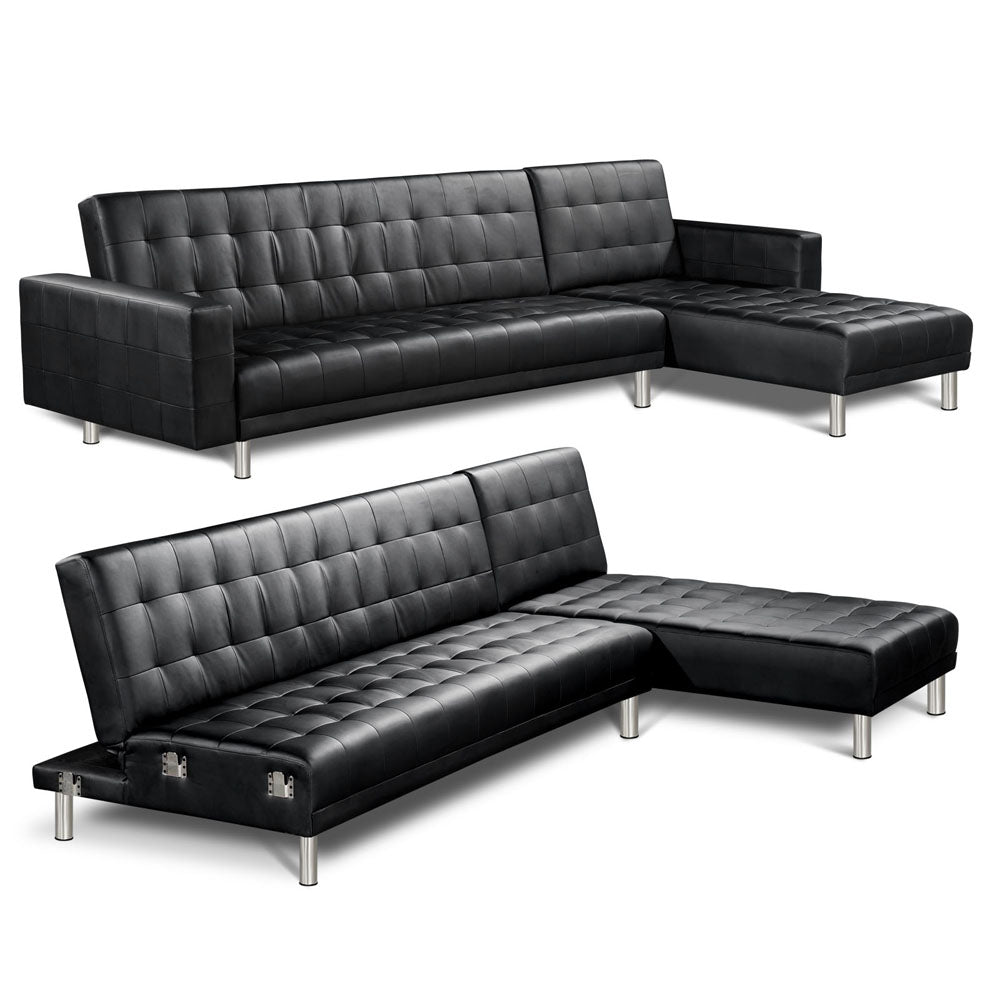 Artiss Modular PU Leather Sofa Bed - Black