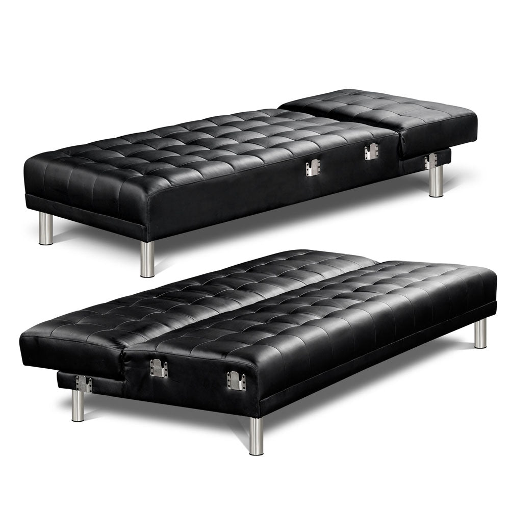 Artiss Modular PU Leather Sofa Bed - Black