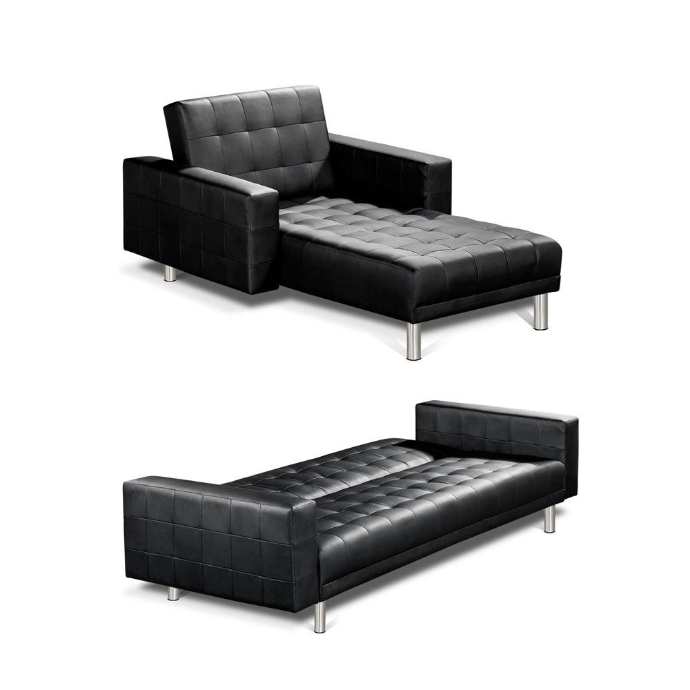 Artiss Modular PU Leather Sofa Bed - Black