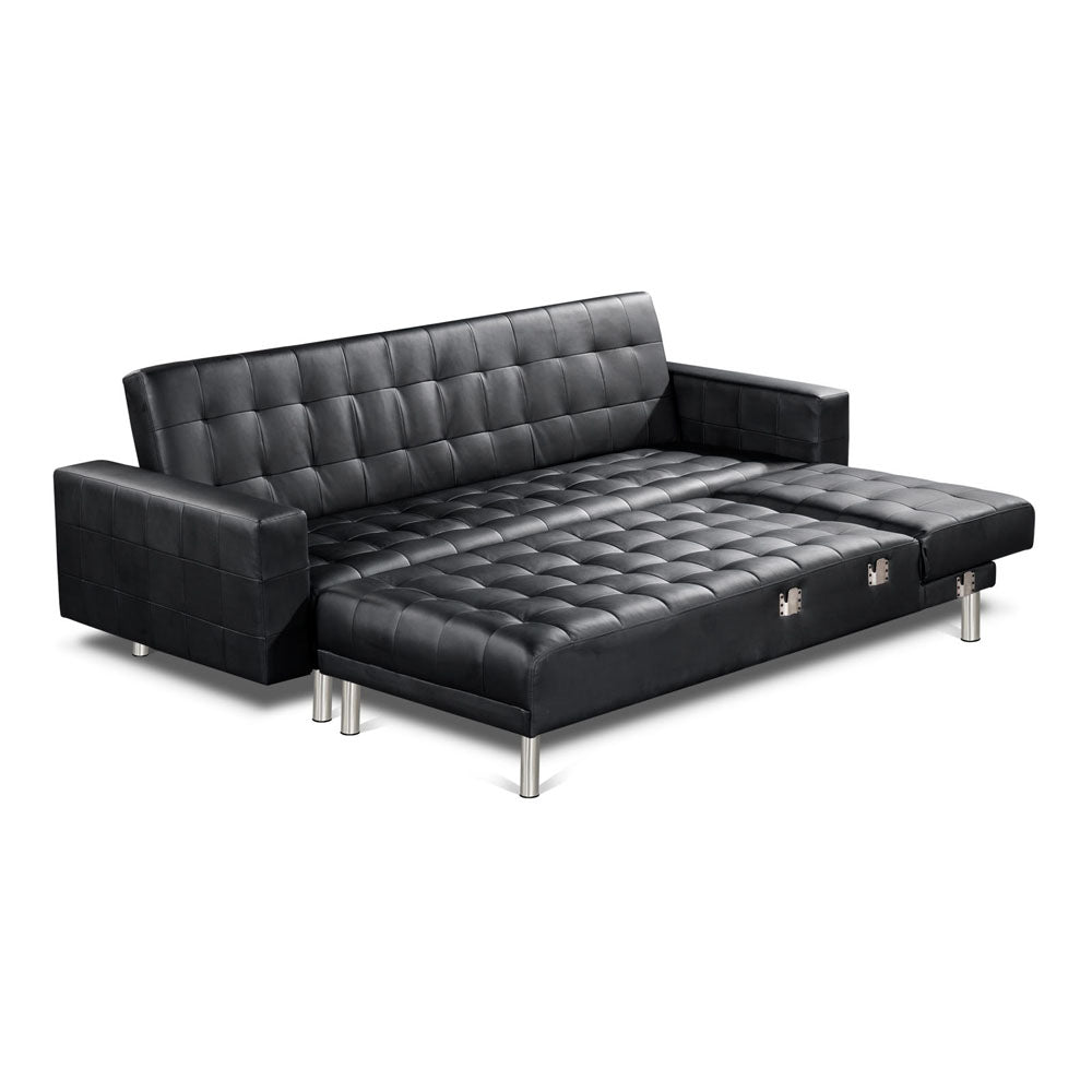 Artiss Modular PU Leather Sofa Bed - Black