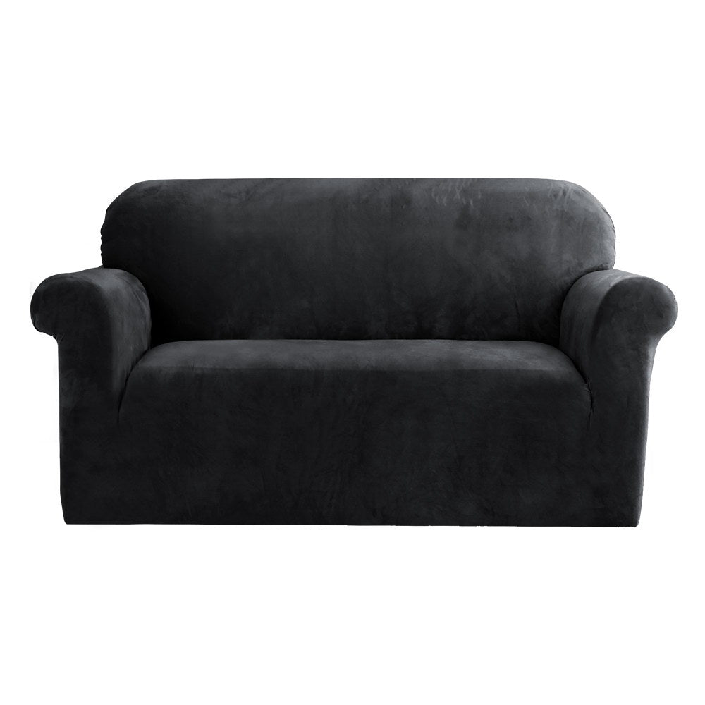 Artiss Velvet Sofa Cover Plush Couch Cover Lounge Slipcover 2 Seater Black