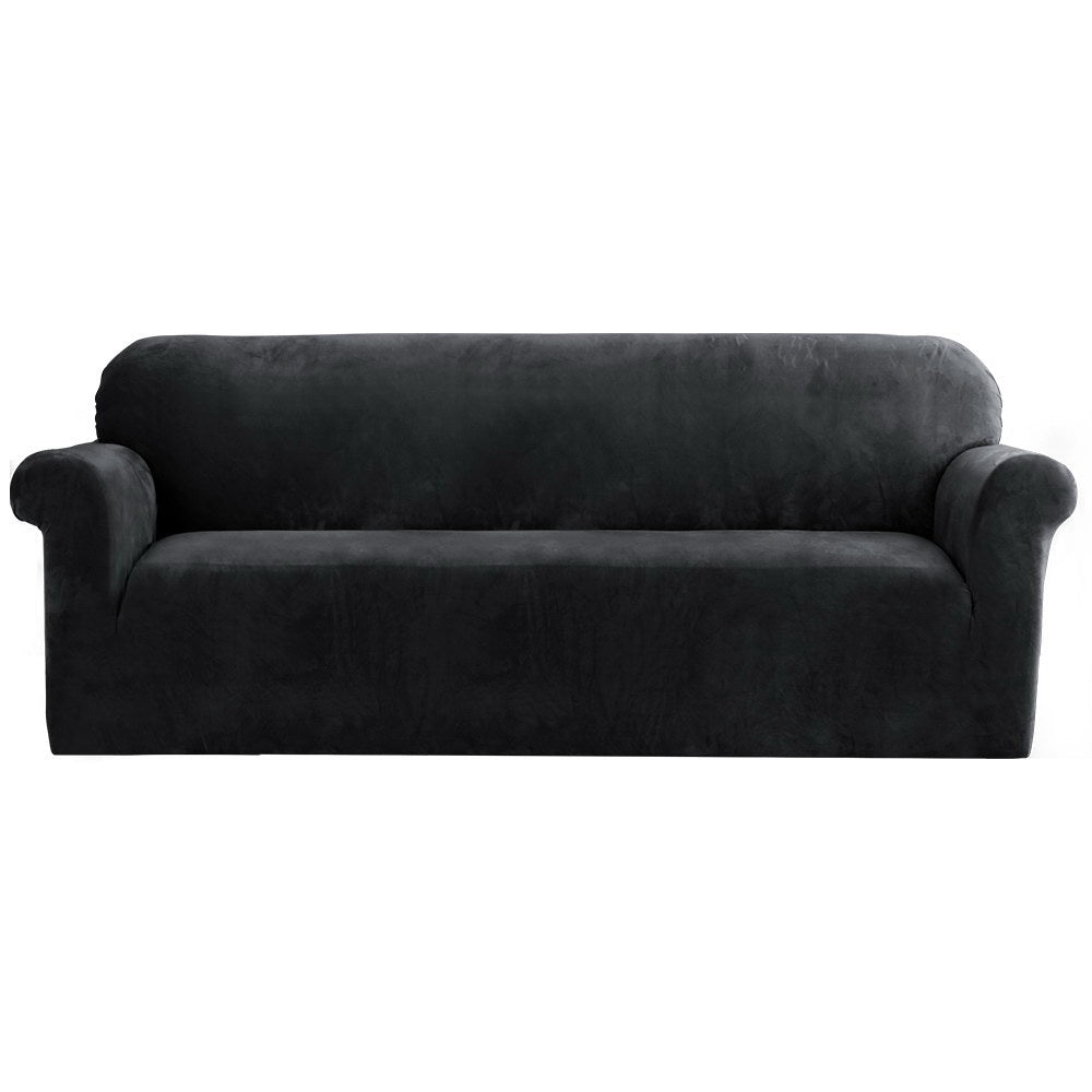 Artiss Velvet Sofa Cover Plush Couch Cover Lounge Slipcover 4 Seater Black