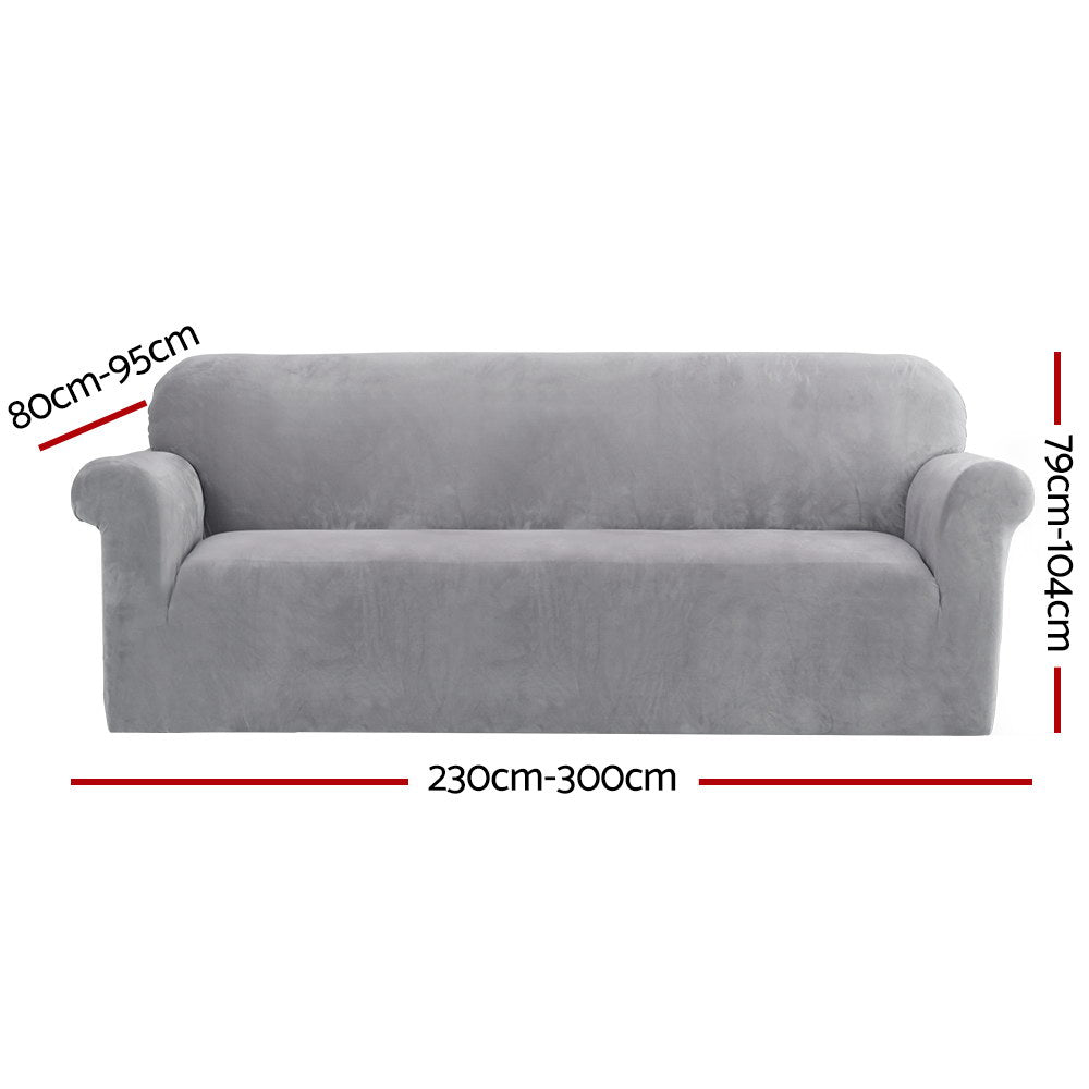 Artiss Velvet Sofa Cover Plush Couch Cover Lounge Slipcover 4 Seater Grey