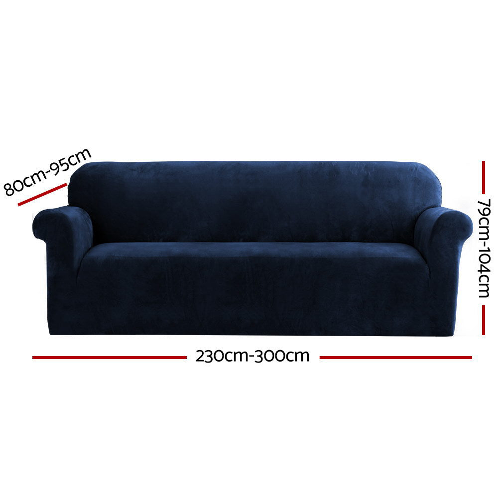 Artiss Velvet Sofa Cover Plush Couch Cover Lounge Slipcover 4 Seater Sapphire