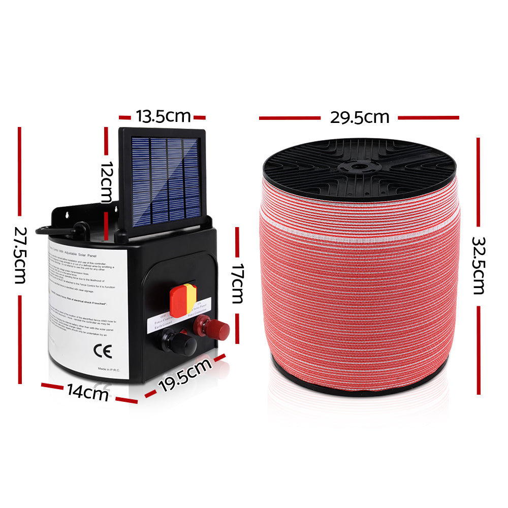 Giantz Electric Fence Energiser 3km Solar Powered Charger Set + 2000m Tape