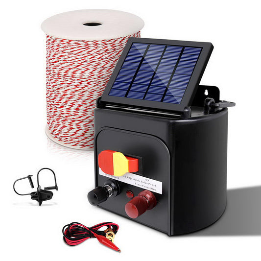 Giantz 8km Solar Electric Fence Energiser with Bonus Charger 500M Tape and Pinlocks