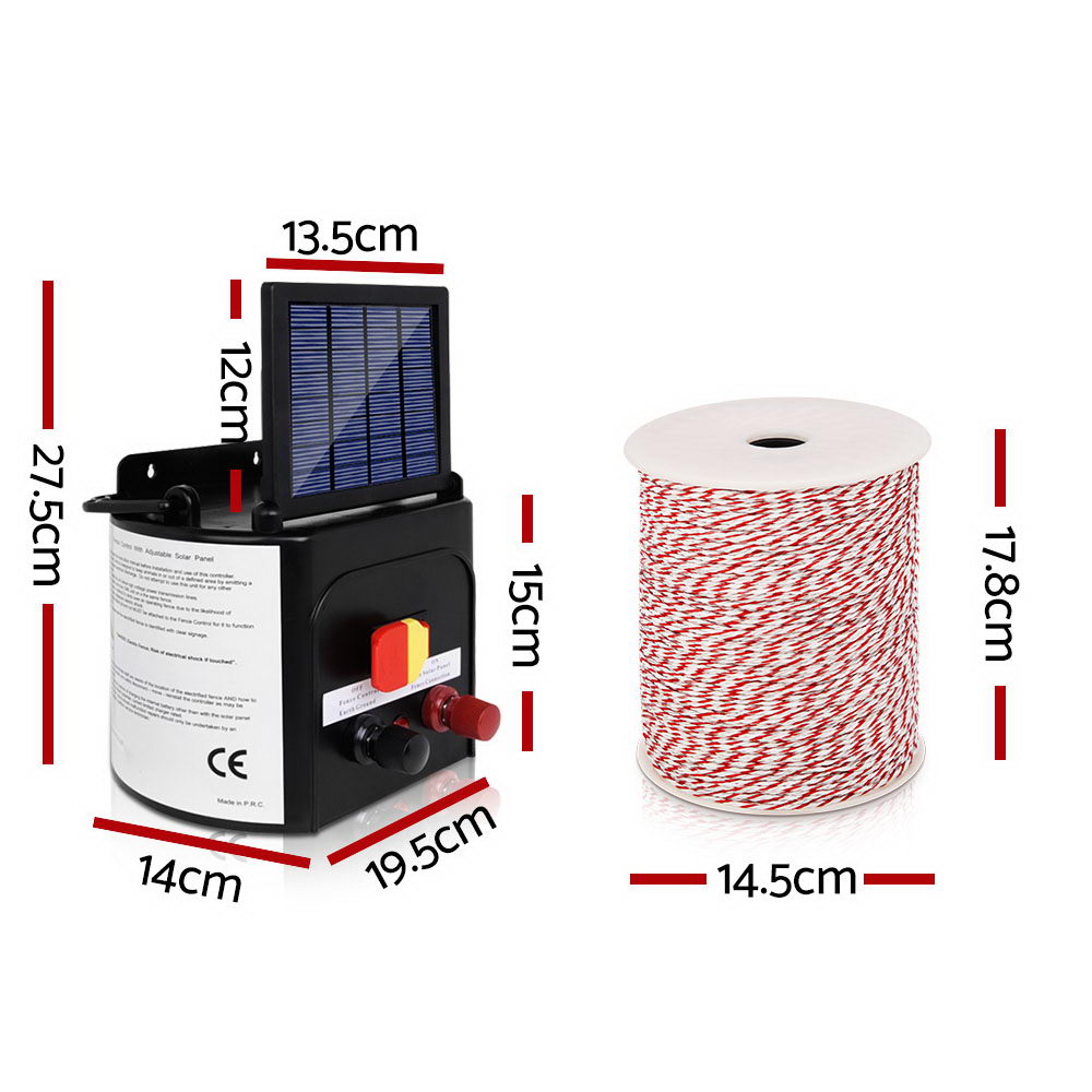 Giantz 8km Solar Electric Fence Energiser with Bonus Charger 500M Tape and Pinlocks