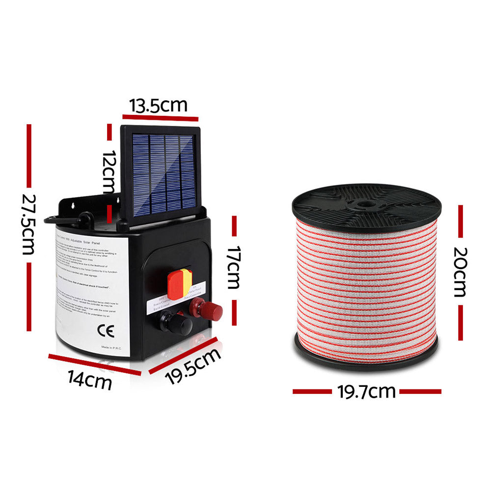 Giantz 3km 0.1J Solar Electric Fence Energiser Energizer Charger with 400M Tape