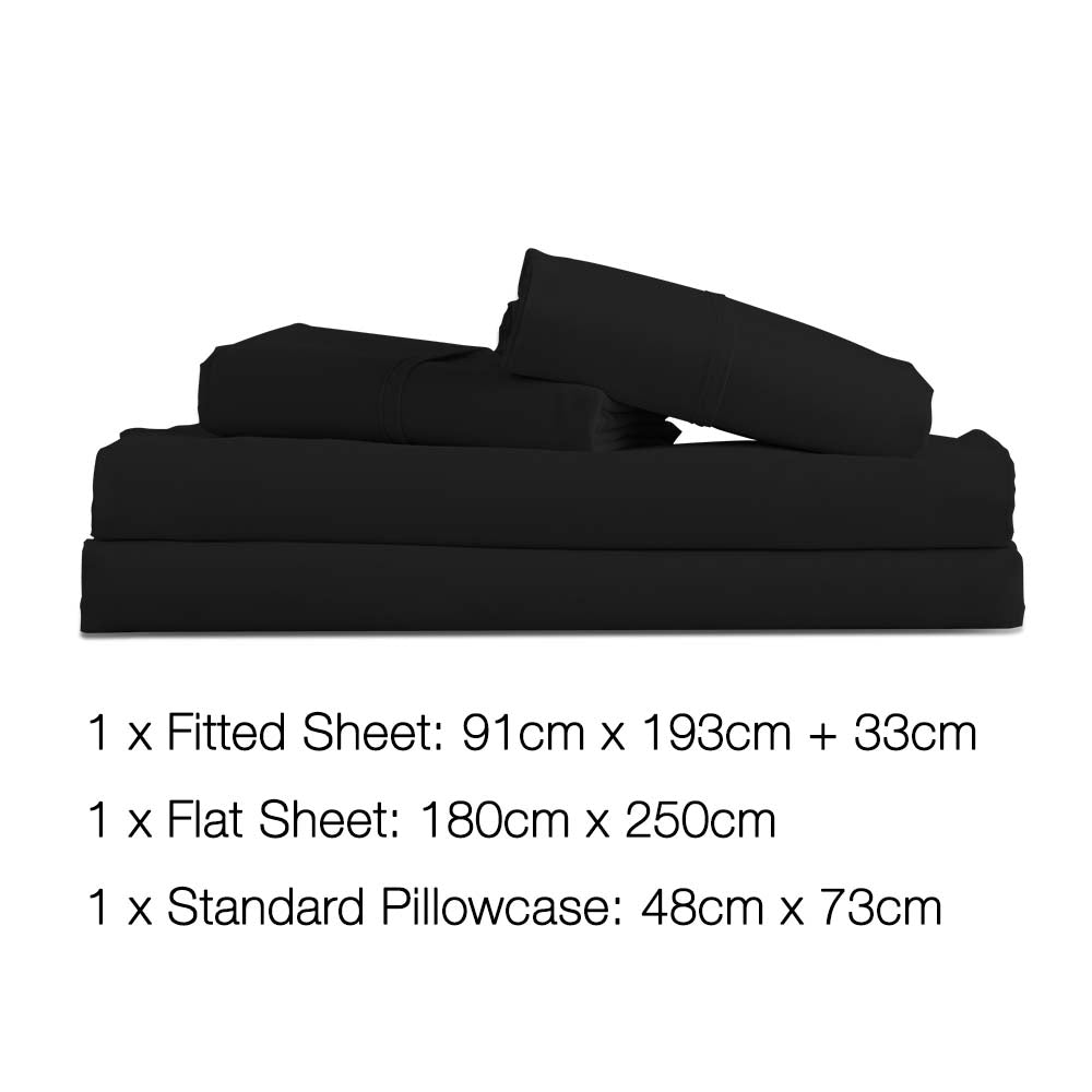 3 Piece Microfibre Sheet Set Single â€?Black