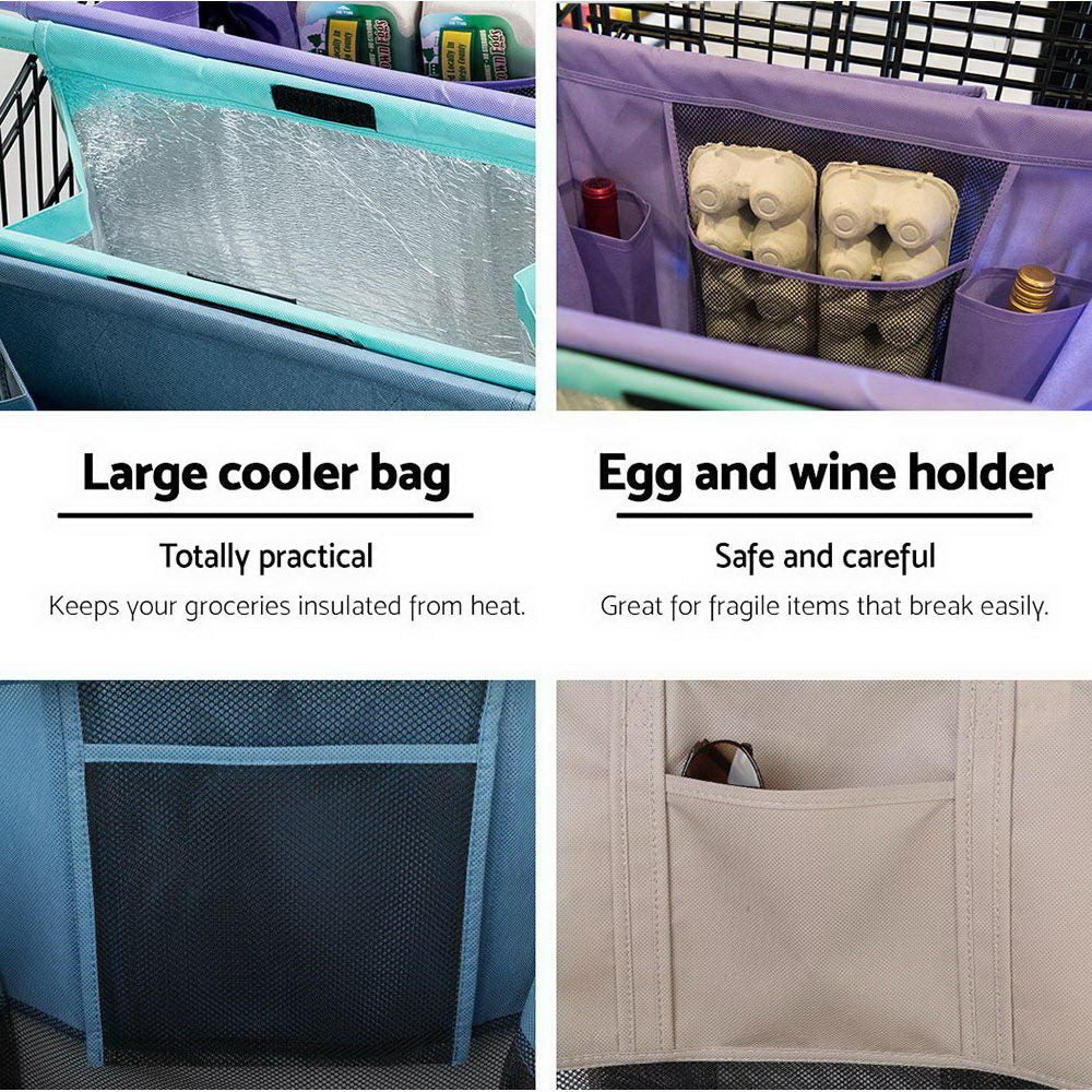 LOTUS Set of 4 Shopping Trolley Bags Reusable Cooler Bag Cart with Bonus 2 Set
