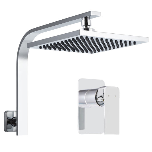 WELS 8" Rain Shower Head Set Gooseneck Square Mixer Hand Held High Pressure