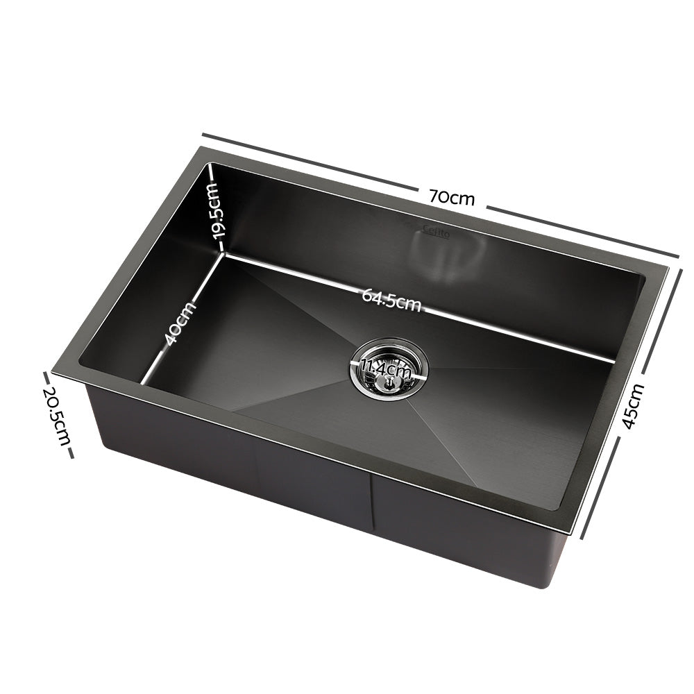 Cefito 70cm x 45cm Stainless Steel Kitchen Sink Under/Top/Flush Mount Black