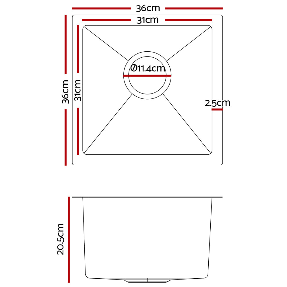 Cefito Stainless Steel Kitchen Sink 360X360MM Under/Topmount Sinks Laundry Bowl Silver