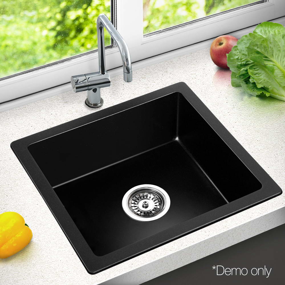 Cefito Stone Kitchen Sink 460X410MM Granite Under/Topmount Basin Bowl Laundry Black