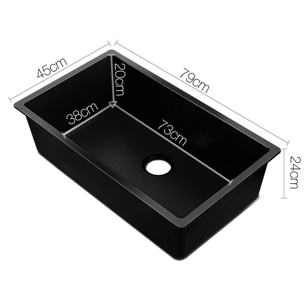 Cefito Stone Kitchen Sink 790X450MM Granite Under/Topmount Basin Bowl Laundry Black