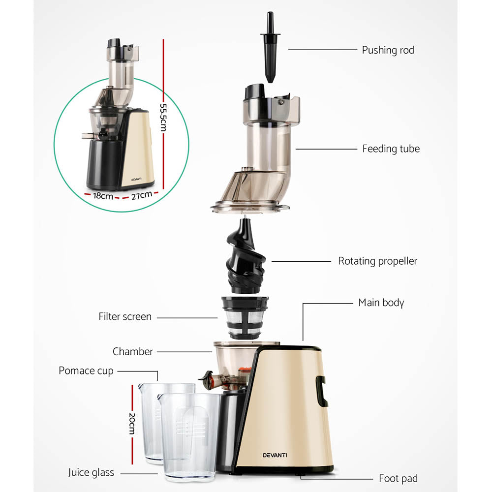 Devanti Cold Press Slow Juicer Gold