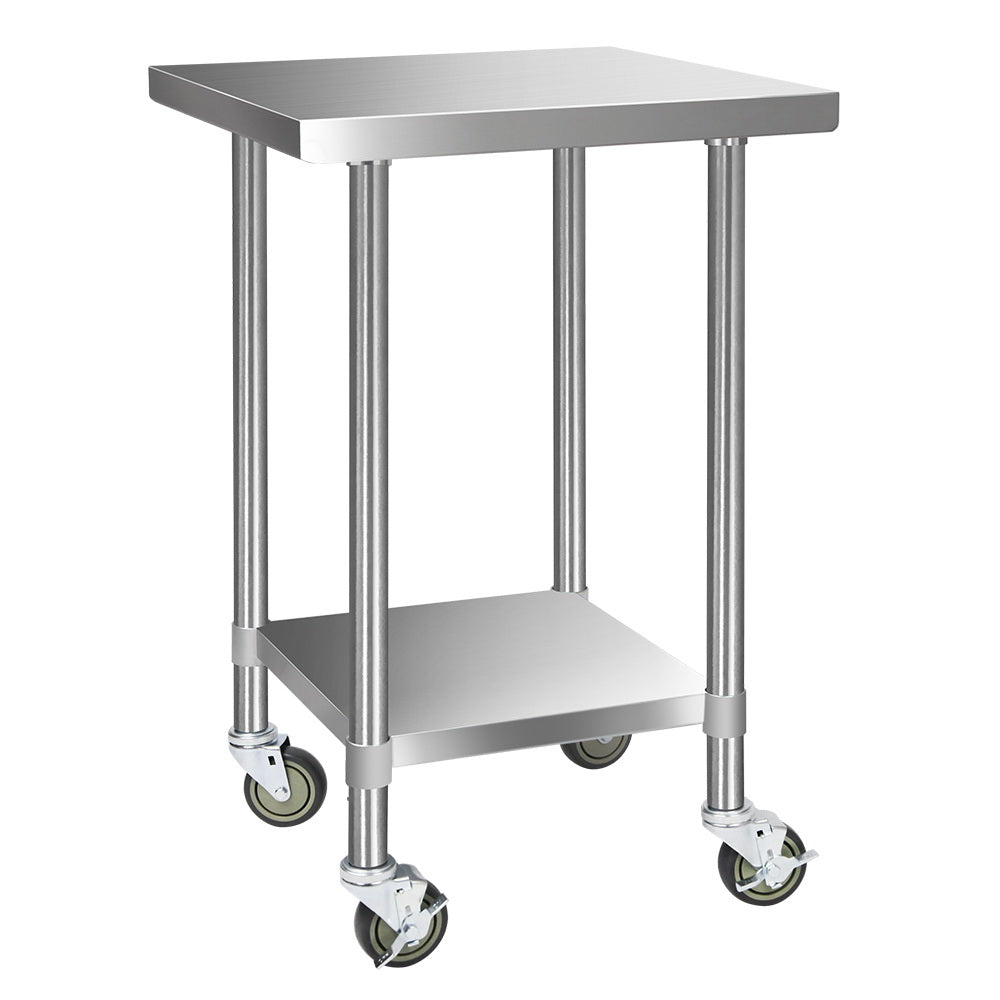 Cefito 430 Stainless Steel Kitchen Benches Work Bench Food Prep Table with Wheels 610MM x 610MM