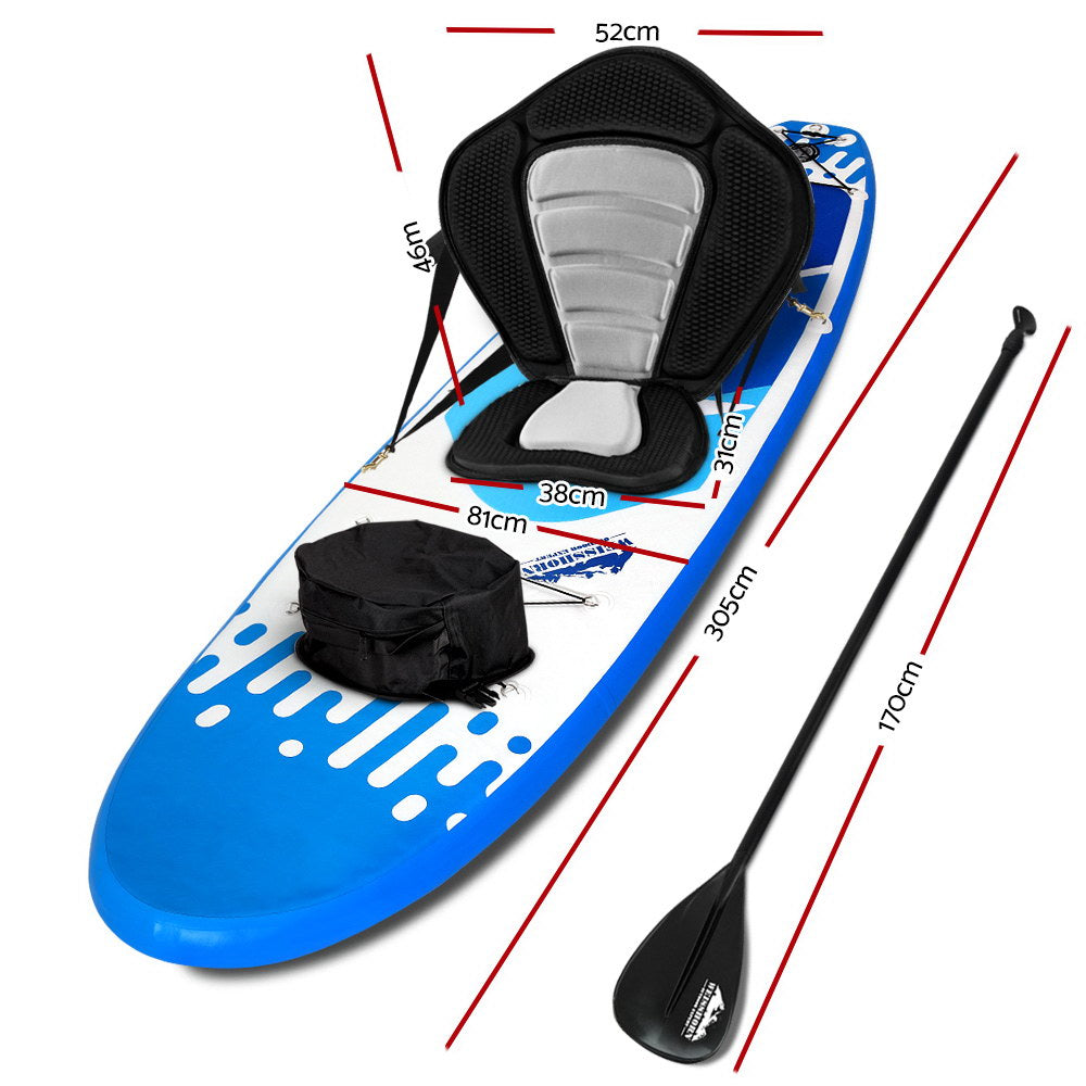 Weisshorn Stand Up Paddle Boards 10 Inflatable SUP Surfboard Paddleboard Kayak Seat Blue