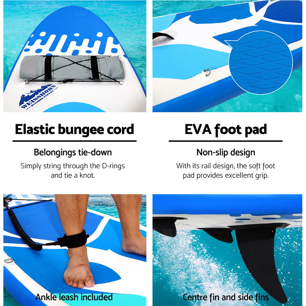 Weisshorn Stand Up Paddle Boards 10 Inflatable SUP Surfboard Paddleboard Kayak Seat Blue