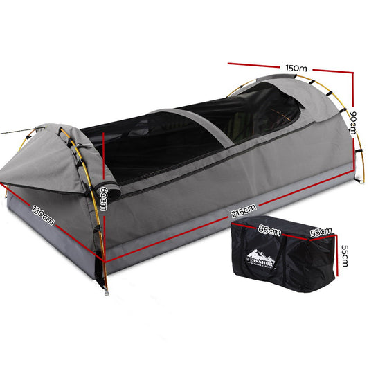 Weisshorn Double Swag Camping Swags Canvas Tent Deluxe Grey With Mattress
