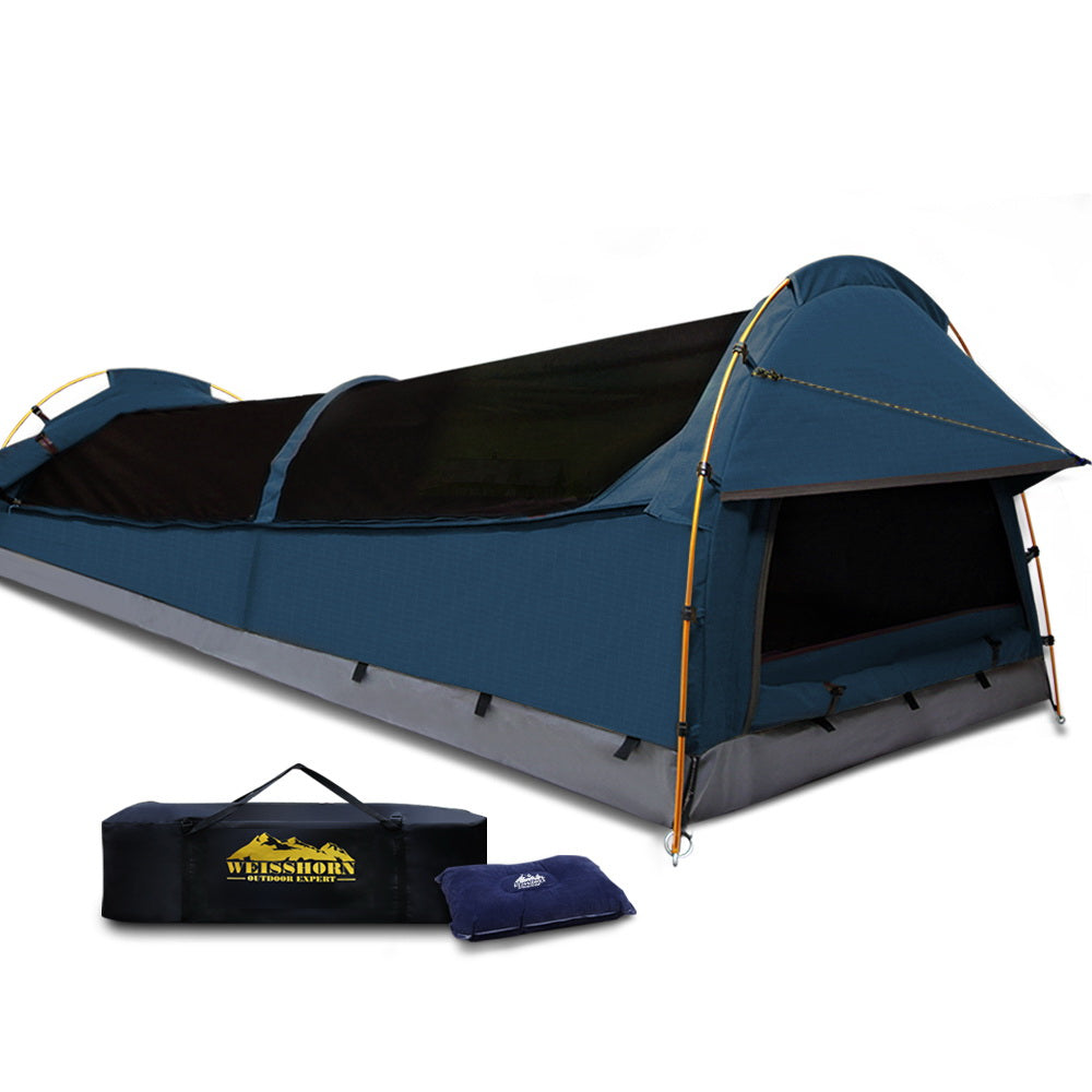 Weisshorn XXL King Single Camping Swag Canvas Tent - Dark Blue