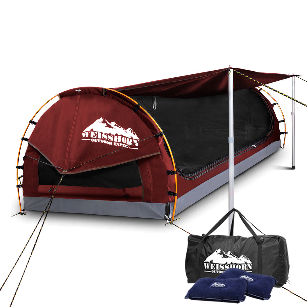 Weisshorn Double Swag Camping Swag Canvas Tent - Red