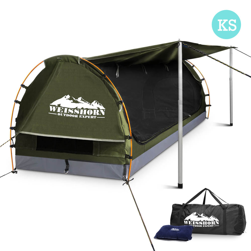 Weisshorn King Single Swag Camping Swag Canvas Tent - Celadon