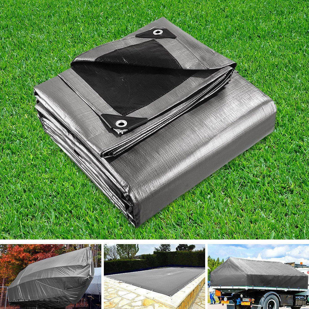 Instahut 7.3x9m Tarp Camping Tarps Poly Tarpaulin Heavy Duty Cover 180gsm Silver