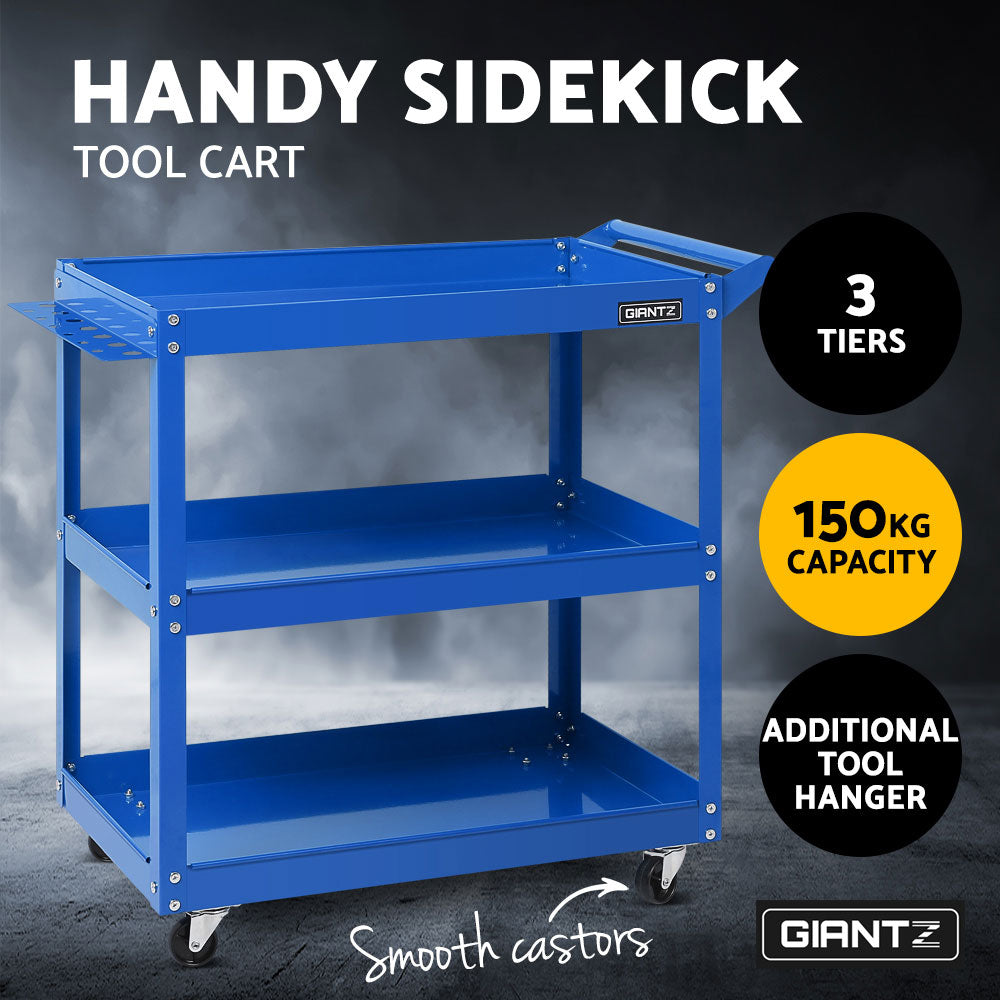 Giantz Tool Cart 3 Tier Parts Steel Trolley Mechanic Storage Organizer Blue