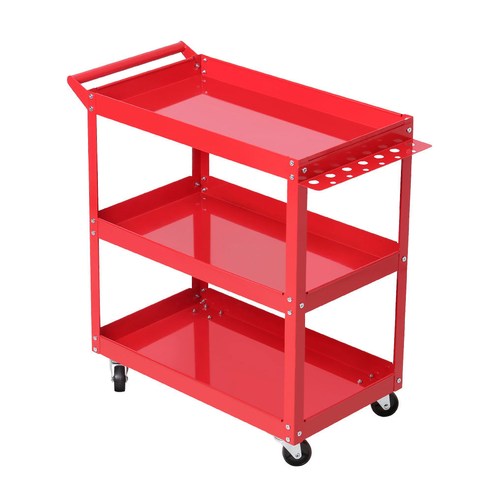 Giantz Tool Cart 3 Tier Parts Steel Trolley Mechanic Storage Organizer Red