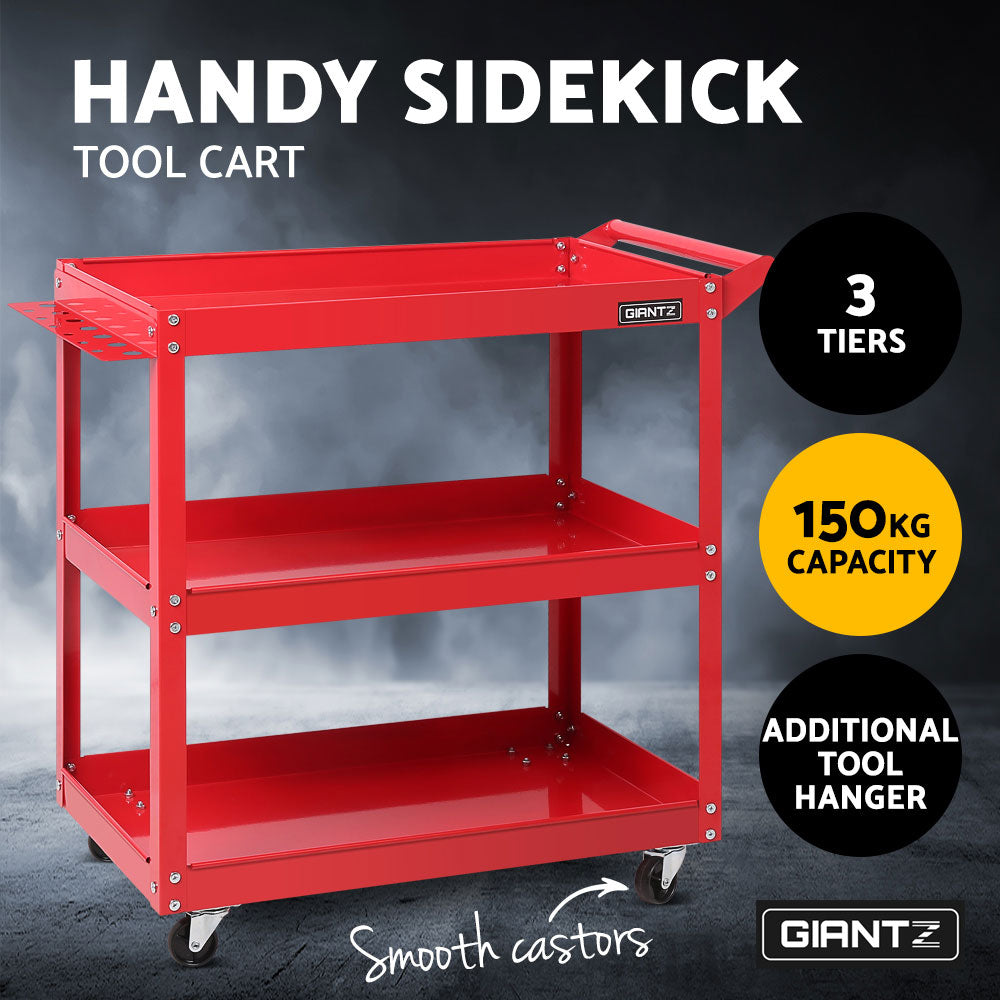 Giantz Tool Cart 3 Tier Parts Steel Trolley Mechanic Storage Organizer Red