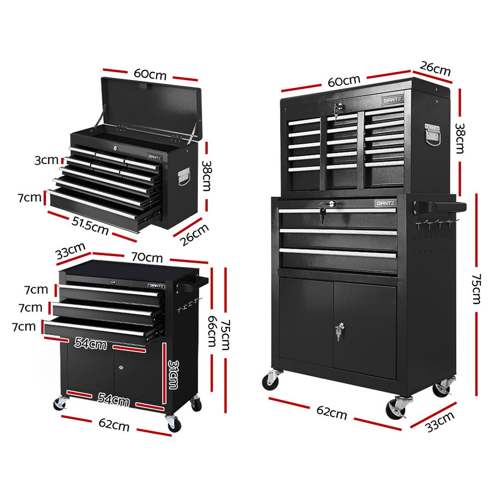 Giantz Tool Box Chest Cabinet Trolley Cart Garage Mechanic Toolbox Storage Black