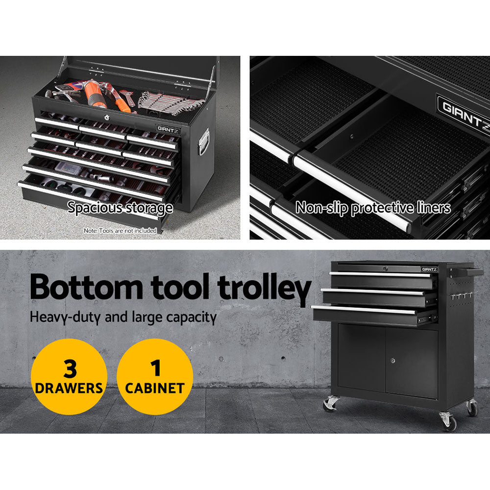 Giantz Tool Box Chest Cabinet Trolley Cart Garage Mechanic Toolbox Storage Black