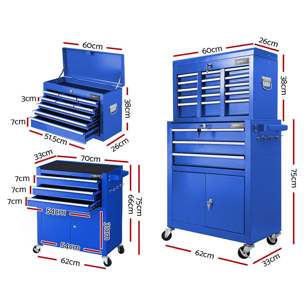 Giantz Tool Box Chest Cabinet Trolley Cart Garage Mechanic Toolbox Storage Blue