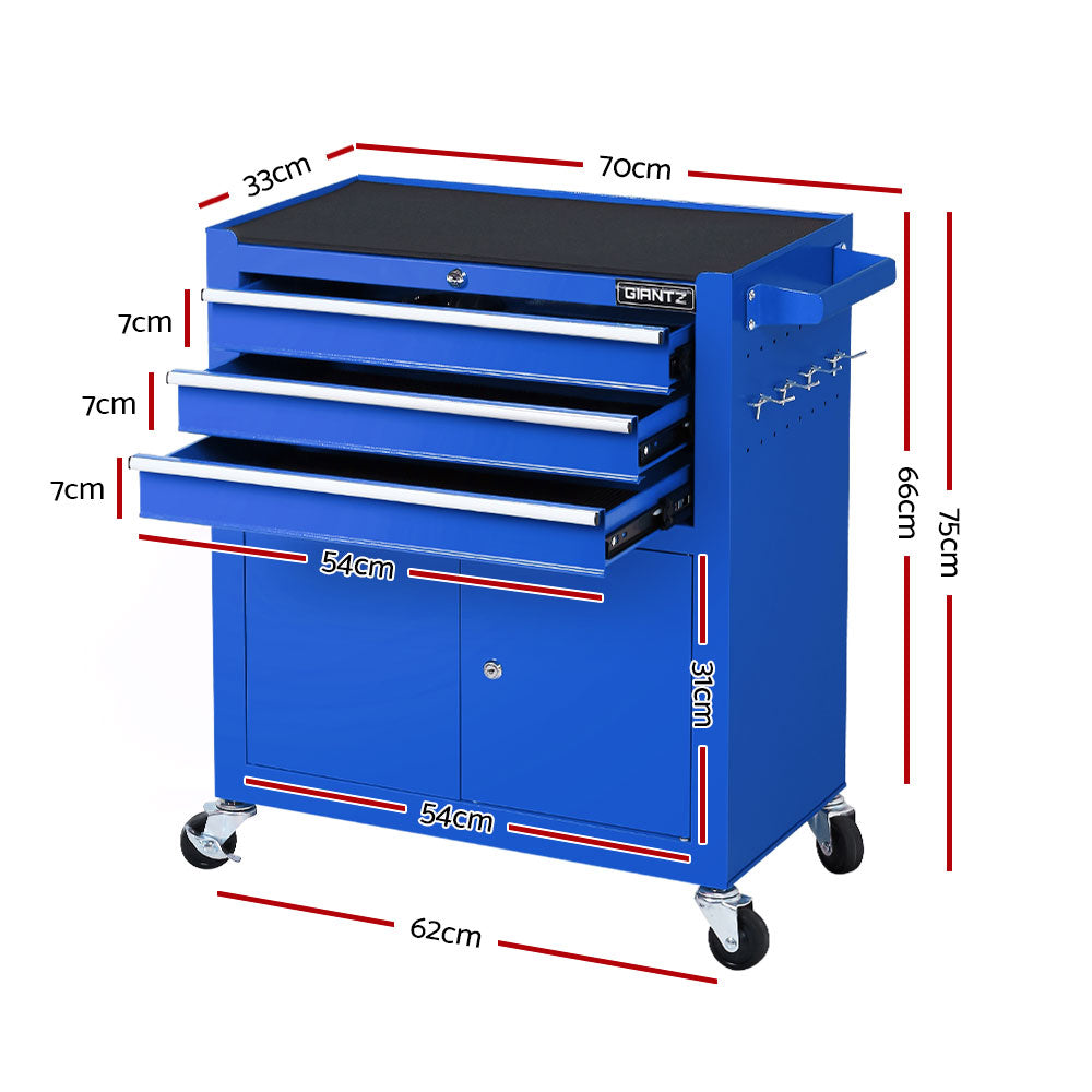 Giantz Tool Box Chest Cabinet Trolley Cart Storage Drawers Blue