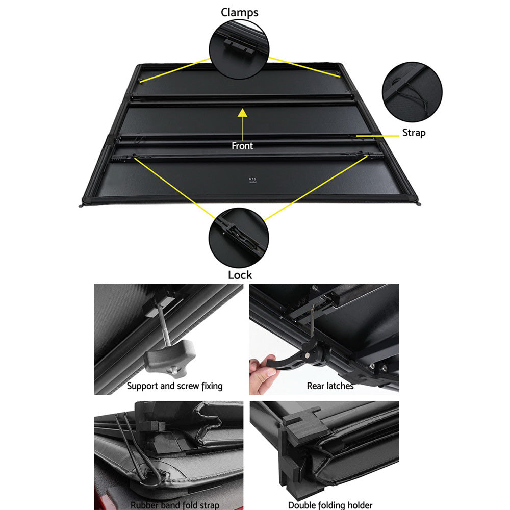 Weisshorn Fit Nissan Navara NP300 D23 Tonneau Cover Ute Clip On 3 Fold Folding