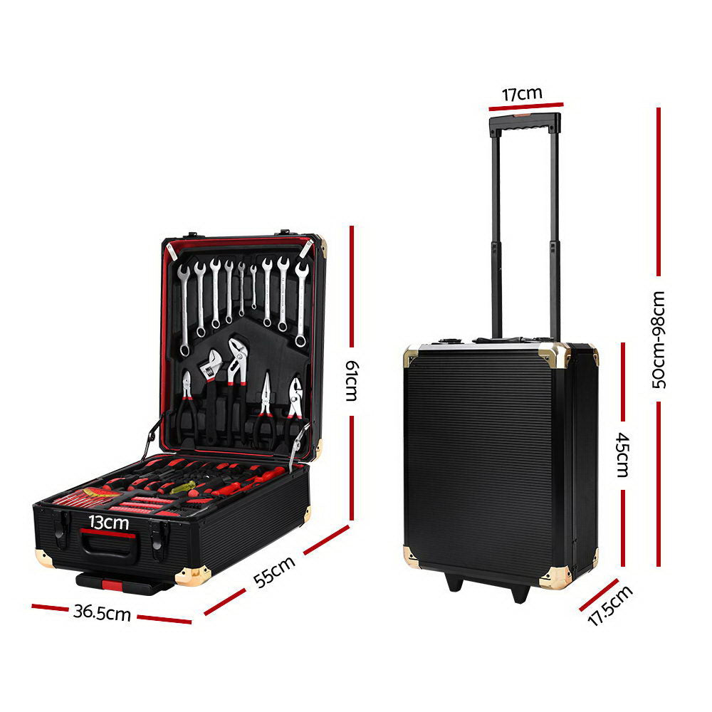 Giantz 802pcs Tool Kit Trolley Case Set Mechanics Box Toolbox Black