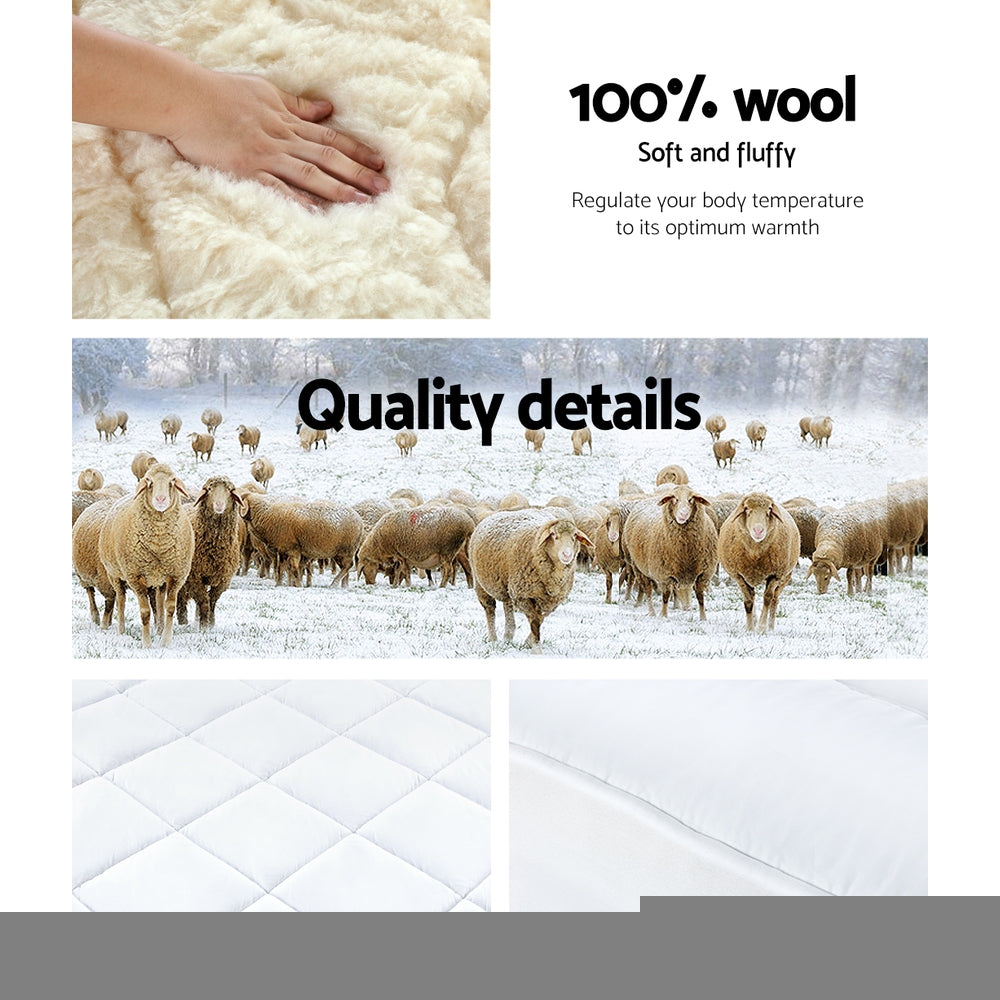 Giselle Bedding Reversible Wool Underlay Mattress Topper Underblanket Cotton Fabric King