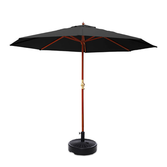 Instahut 3M Umbrella with Base Outdoor Pole Umbrellas Garden Stand Deck Black