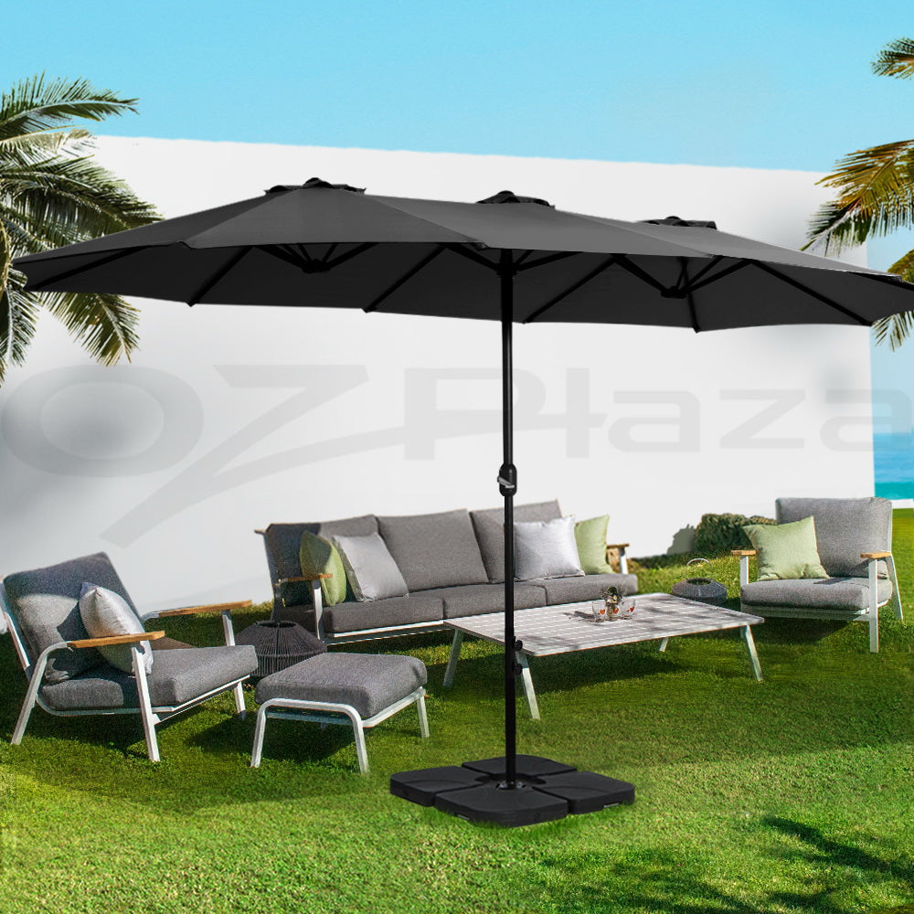 Instahut Outdoor Umbrella Twin Umbrellas Beach Garden Stand Base Sun Shade 4.57m