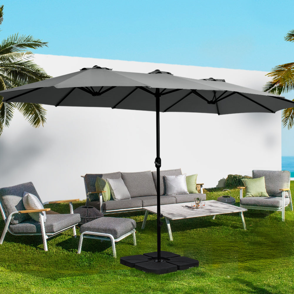 Instahut Outdoor Umbrella Twin Umbrellas Beach Stand Garden Base Sun Patio 4.57m