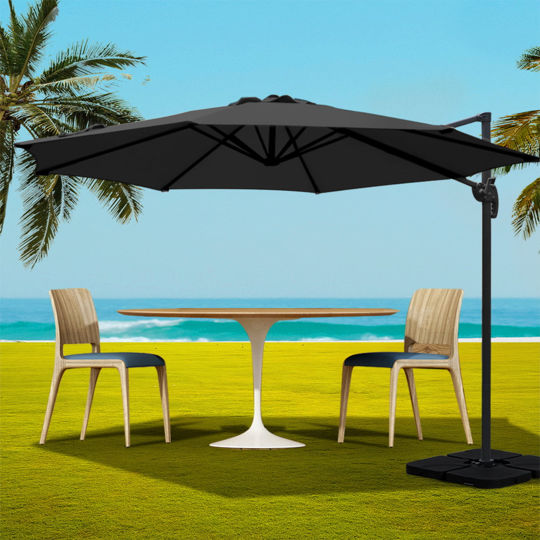 Instahut Outdoor Umbrella 3m Base Cantilever Beach Stand Sun Roma Black 50cm
