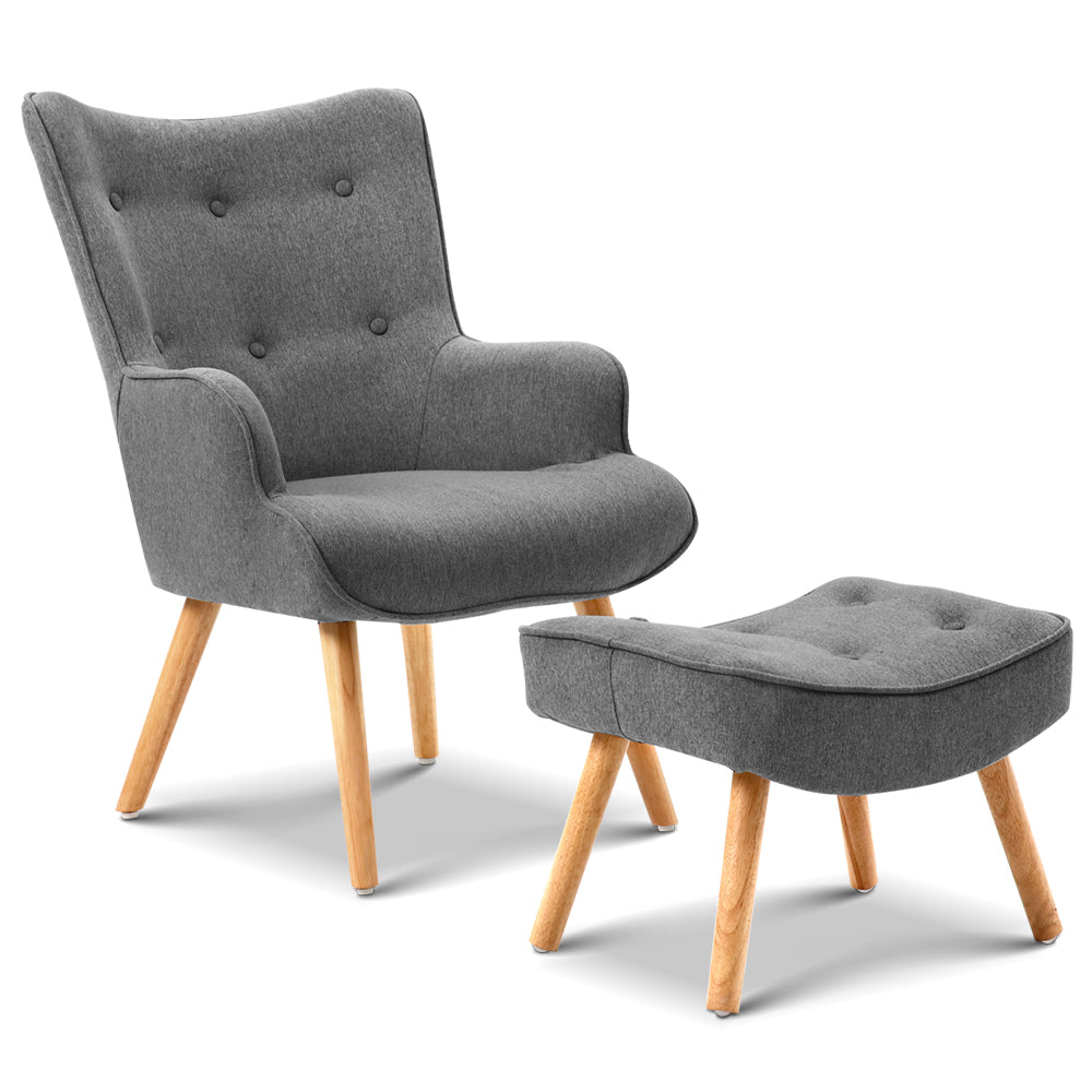 Artiss Armchair and Ottoman - Grey