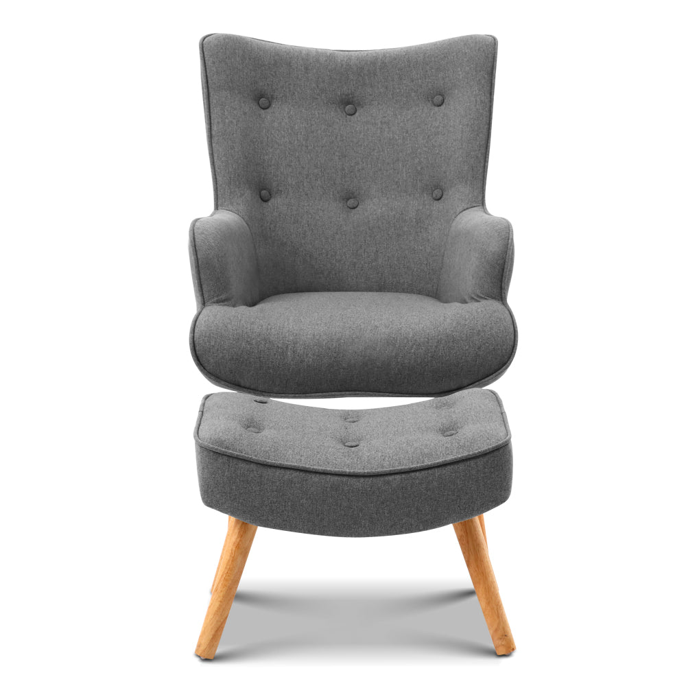 Artiss Armchair and Ottoman - Grey