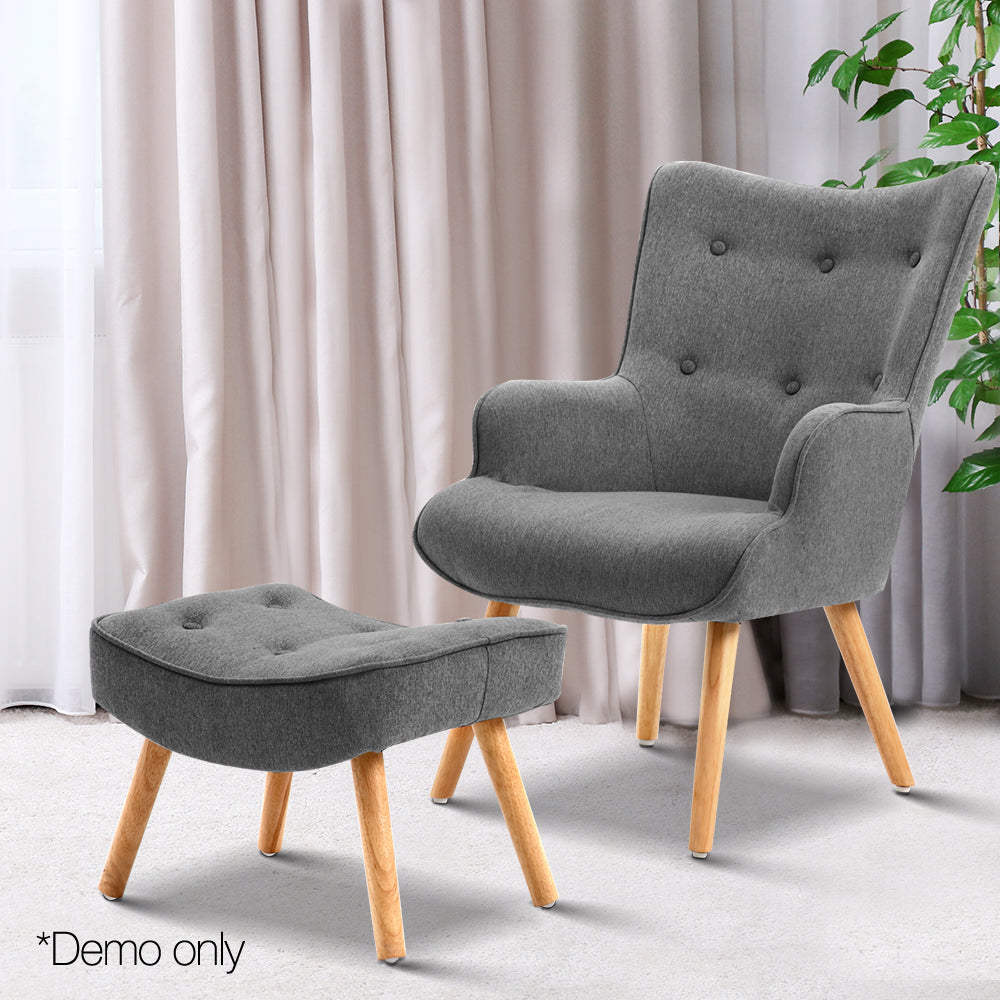 Artiss Armchair and Ottoman - Grey